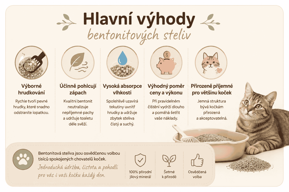 Výhody bentonitového steliva pro kočky